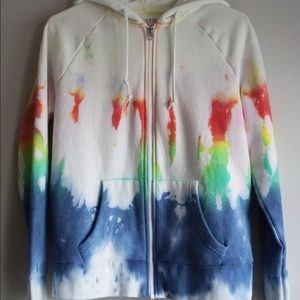 Rainbow white custom tie dye zip up hoodie